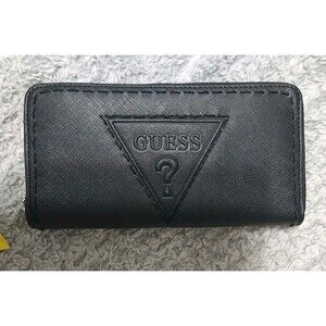 Guess Logo Zip Wallet Black Large